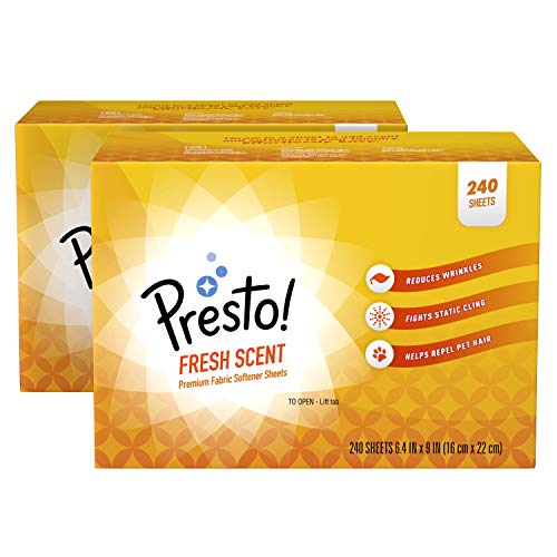Amazon Brand - Presto! Fabric Softener Sheets, Fresh Scent, 240 Count (Pack of 2)