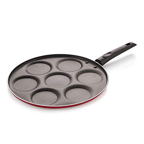 NIRLON Non Stick Pancake Maker/Uttapam Maker 7 Cavity Tawa 27.5 cm Diameter - Red