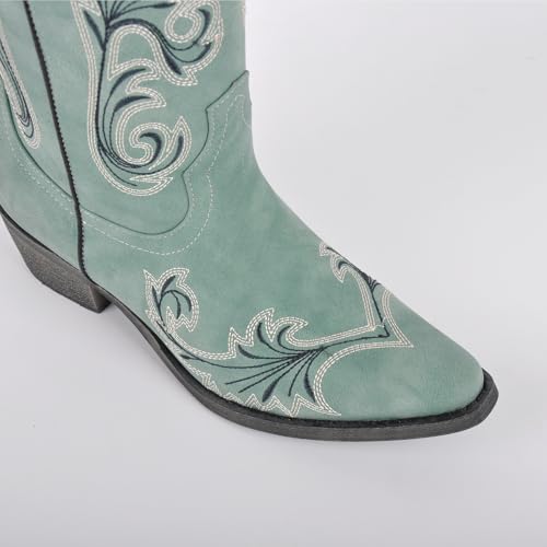 Richealnana Women's Western Cowboy Block Heel Embroidered Pull On Boots4