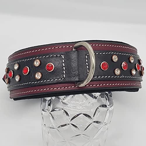 Blazingpaws Barrington Wide 2 Inch Luxury Crystal Leather Dog Collar For Large Xl Dogs, Handmade In Burgundy Black, Thick, Strong With Soft Padded Suede Inner (Xl: Neck Size 19-23", Burgundy) #TOP1