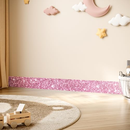 Decotalk Bordüre Selbstklebend Glitzer Rosa Tapetenbordüre 10X600cm Möbelfolie Rosa Klebefolie Möbel Wand Schrank Dekorative Wandbordüre Bordüre Folie für Basteln DIY Kinderzimmer Border Wasserdicht