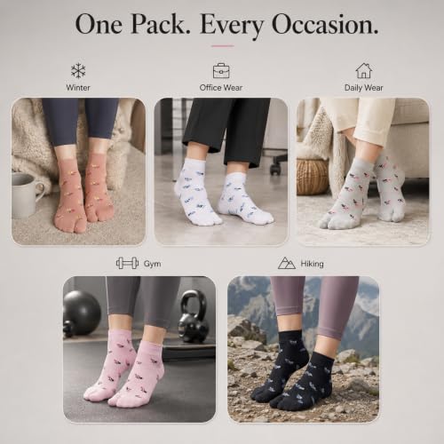 Image of RC. ROYAL CLASS Women's Ankle Cotton Thumb Socks (Pack Of 5 Pairs, Multicolored, Free Size, Ankle Length)