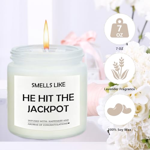 Image of Engaged Gifts Engagement Gifts for Couples Her Engagement Party Decorations | Bridal Shower Decorations Wine Gift Bag Scented Candles Set Cheers To Forever Wine Bag Smell Like He Hit The Jackpot