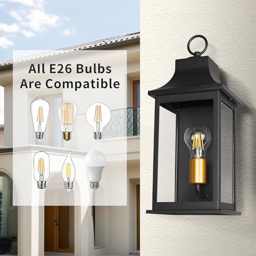 Image of JYZ 16 inch Outdoor Wall Lantern, Exterior Wall Sconce Lighting Fixture, Anti-Rust Aluminum with Clear Glass Outside Wall Lamp, E26 Socket Matte Black Exterior Wall Lights for Garage, Front Door, Patio
