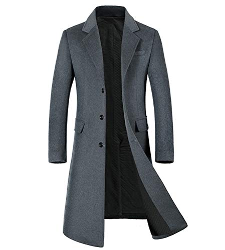 Minibee Men's French Woolen Coat Trench Coat Long Business Down Jacket Overcoat Slim Fit