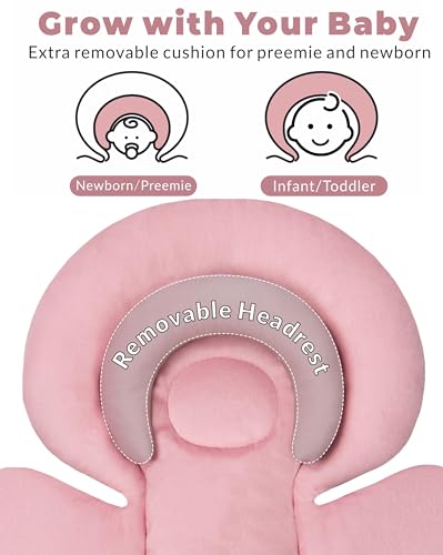 Image of Tinlyfinly Infant Car Seat Insert with Extra Cushion for Preemie to Toddler, Reversible Newborn Carseat Insert for Baby Head Body Support, Fits for Stroller, Baby Swing, Bouncer (Pink)