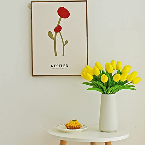 Image of ONLY ART Artificial Yellow Tulips 20 Pcs - 13.5 Inch PU Faux Flowers with Bendable Stems for Home Decor, Wedding Centerpieces, DIY Floral Arrangements, New Year and Valentine's Day