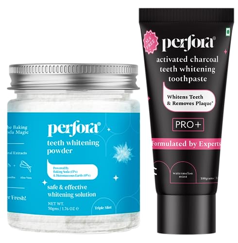 Image of Perfora Teeth Whitening Kit | Activated Charcoal Teeth Whitening Toothpaste | Teeth Whitening Powder -Triple Mint | Vitamin Enriched SLS & Fluoride Free | SLS Free & Made Safe Certified | Pack of 2