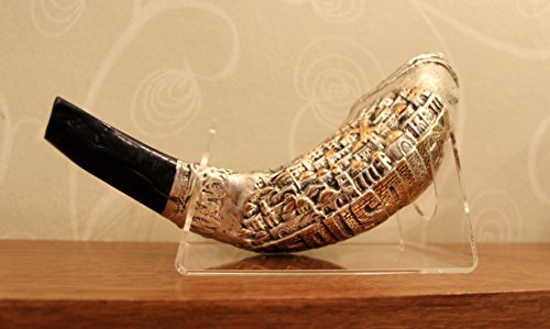 Shofart Israel Jerusalem Old City silver plated rams' ram horn shofar kosher from the Holy land + Free stand