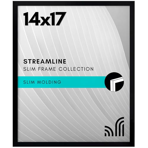 Americanflat 14x17 Picture Frame with Polished Plexiglass - Streamline Collection - Thin Border Picture Frame for Wall Display - Hanging Hardware Included - Black