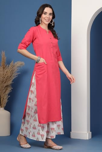 Image of Pistaa's Women's Regular Fit Cotton Solid Kurta Palazzo Set