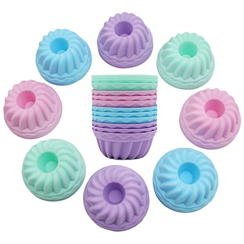 12 Piezas Moldes de Pastel de Silicona Gugelhupf Molde Silicona Magdalenas Molde de Silicona para Reposteria para Hacer Chocolate, Tarta, Gelatina, Pudín, Muffin, Pasteles, 4 Colores Cover
