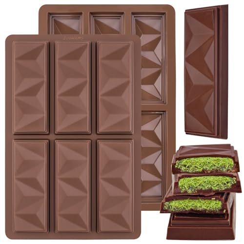 ZUGHXMS Moule a Tablette de Chocolats Dubai Silicone,2 Pièces Moule Barre Pepites De Chocolat Forme Carrée Mini Démoulage Facile Pour Protéiné Dragées Céréales
