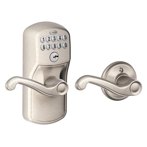 SCHLAGE FE575 PLY 619 FLA Plymouth Keypad Entry with Flair Lever, Auto Lock, Satin Nickel