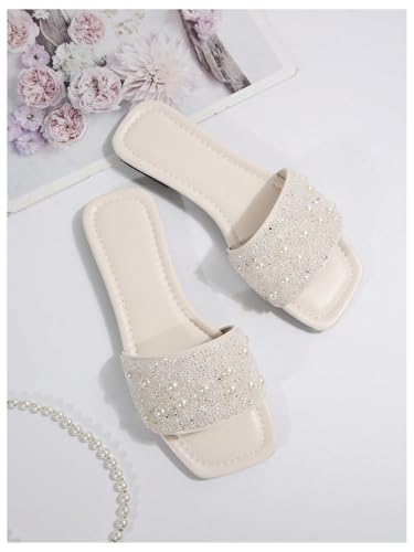 Image of GORGLITTER Women's Sparkly Jeweled Flat Sandals Dressy Open Toe Glitter Shiny Slippers Slip-on Shoes