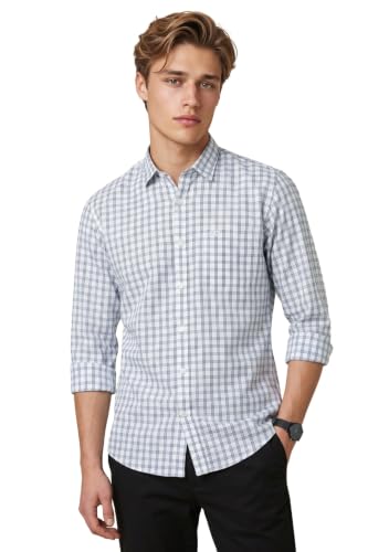 Image of Peter England Men's Slim Fit Full Sleeve Checkered Casual Shirt | 100% Cotton | Premium Twill Weave