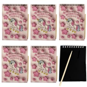 CREDLY 6 Pieces Scratch Notebooks, Rainbow Scratch Note Combo Art Set, Magic Scratch Painting & Sketch Art Notes Drawing Notepads for Kids - Includes Wooden Stylu with 8 Pages Each Note(5.5x3.9Inch)