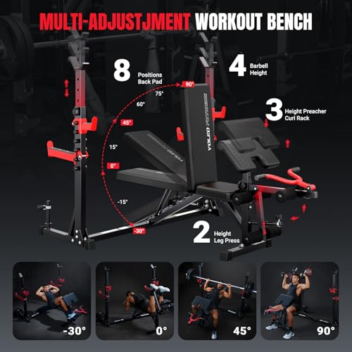 YOLEO Weight Bench with Rack - Bench Press Set, Leg Extension, Preacher Curl & Flat/Incline/Decline Full Body Workout Bench, Adjustable Olympic Weight Benches for Home Gym(47.44IN WIDE GRIP) - Image 6