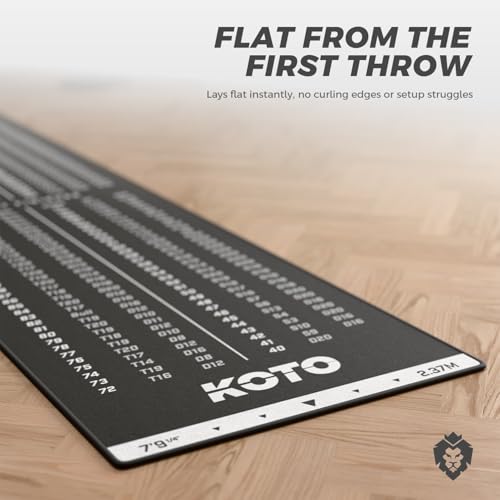 KOTO - Dartteppich Mit Abwurflinie Checkout Schwarz, 237x60cm Dartmatte, Mit Score-Indikation