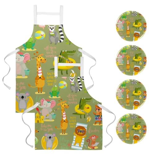 Lot de 2 tabliers de cuisine Panda et Paresseux imperméables pour cuisine et pâtisserie