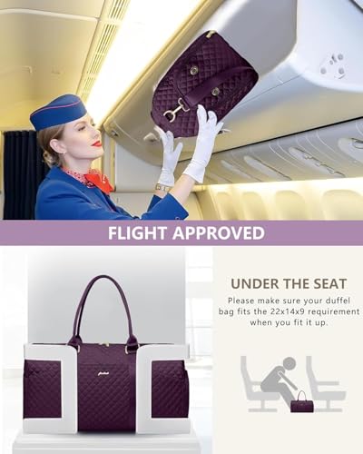Image of Women Weekender Travel Duffle Bag: Travel Duffel Overnight Bags with Shoe Compartment Large Carry on Tote with Toiletry Bag Weekend Traveling Yoga Gym Hospital Bag for Women with Wet Pocket Purple