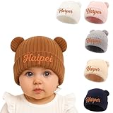 Personalized Newborn Beanie Hat Custom Infant Baby Bear Embroidered Warm Hats Personalized Winter Knit Hats for Boys Girls