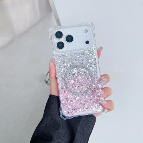 Coque antichoc iPhone 17 Pro Max magnétique à paillettes argentées