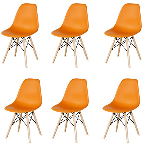Eiffel Design Set of 6 Chairs Plastic Wood Legs Dining Chair Solid Beech Wooden for Office Lounge Dining Kitchen Bedroom-orange