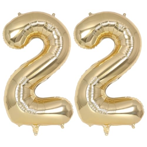 Image of Champagne Gold Large Number 22 Balloon, 40 Inch Light Gold Foil Helium Number Balloons, Giant Mylar Number 22 Balloons for 22 Years Old Birthday Party Anniversary Decorations (Champagne Gold 22)