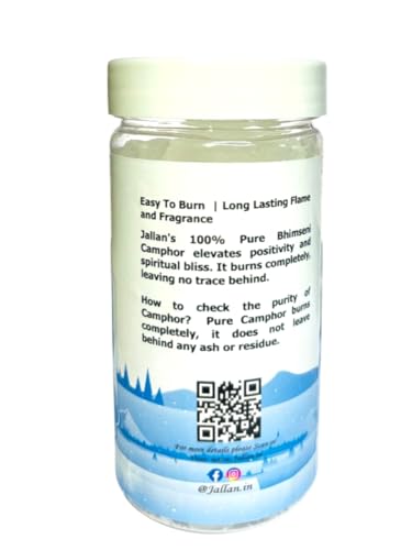Image of Jallan Pure Bhimseni Camphor (Original)| 200g Jar (100X2)| 100% Natural Organic and Original Kapoor| Purifying & Pleasant Fragrance for Pooja, Hawan, Air Freshener| Use for Camphor Diffuser Electric