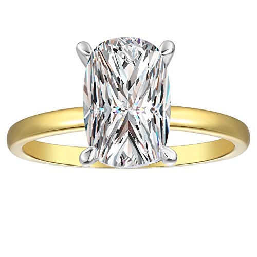 Espere 18K Gold Plated Sterling Silver 2 Carat Cubic Zirconia Oval Elongated Cushion Engagement Ring | Women's Thin Band Cz Promise Ring #TOP28