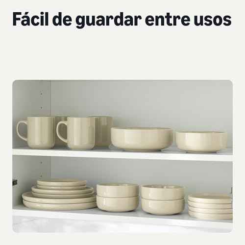 Miniatura 6 de Amazon Basics Platos De Ensalada De Gres Esmaltado, Juego De 6 Piezas, Aptos Para Microondas Y Lavavajillas, 21,1cm, Marfil