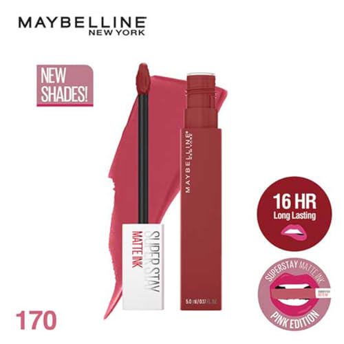 Image of Maybelline New York Liquid Matte Lipstick, Long Lasting, 16hr Wear, Superstay Matte Ink, 170 Initiator, 5ml