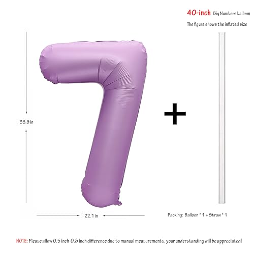 Image of 40 In Matte Lavender Purple Birthday Number 7 Helium Foil Mylar Balloon | Helium Foil Mylar Suitable Boys' And Girls', 7st 17th Birthday Parties, Anniversary Celebration seven Balloon Purple paryt
