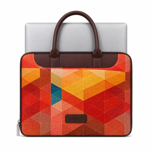 Image of Tabelito Designer Printed Laptop Sleeve for Women (13-15.6 Inch) | Jute & Vegan Leather Office Handbag | Lightweight Stylish Work Bag with Handle