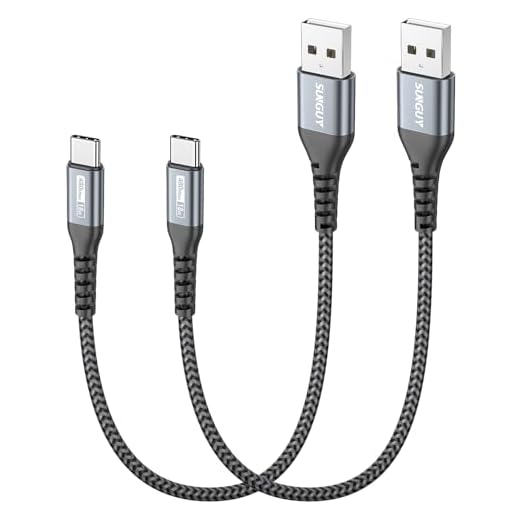 SUNGUY USB C-kabel, 【2-pack 0,3 m】 Typ C snabbladdare laddningskabel flätad kompatibel med Samsung Galaxy S10 S9 S8 S20, Huawei P10 P20 P30, Google Pixel, Sony Xperia XZ, LG-Grey