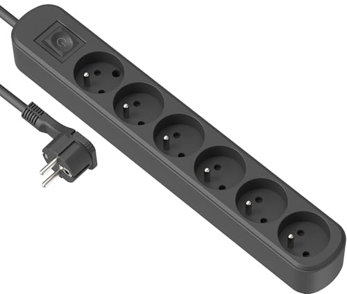 Electraline 32053 Bloc 6 prises avec interrupteur/fiche plate 1,5 m Noir