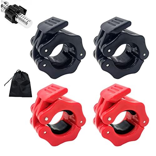 Barbell Clips 4 Pcs Barbell Clamps Comes with a Carrying Bag 1 Inch Fast Release Barbell Collar Clips,Weight Barbell Locks Collar Clips for Workout, Weightlifting,Strength Training (Red+Black)