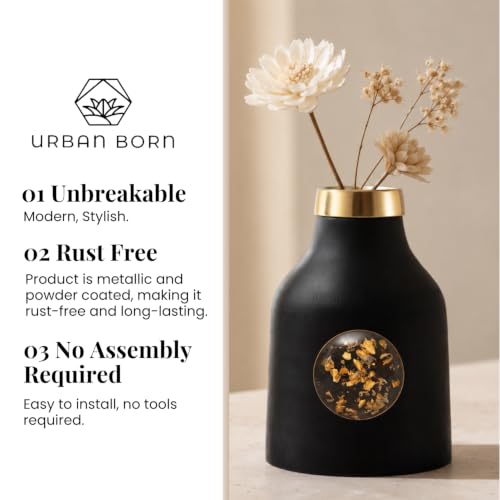 Image of Urban Born Metal vases for Flowers & Plants | Metal pots for Plants | Home Decor | Vases Decorative | Living Room | Living Room Vintage Decor (12 X 12 X 18 cm) Black