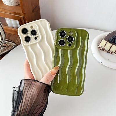 Caseative for iPhone 15 Pro Case,Water Ripple Pattern Curly Wave Frame Soft Phone Case (Green)