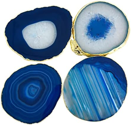 NUODITOS Blue 3.5-4" Agate Coasters Set of 4, Geode Coasters, Agate Coasters, Spar Coasters, Crystal Coasters for Home Decor, Gift, Coffee Table，Coasters for Drinks
