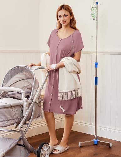 Image of Ekouaer Labor Delivery Gown Nursing Braeastfeeding Dress Maternity Clothes