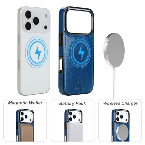 Bocasal for iPhone 17 Pro Wallet Case Compatible with MagSafe Wireless Charging, RFID Blocking Magnetic Leather Case with Card Slots Holder Kickstand Detachable Wrist Strap 6.3 Inch (Blue) by Bocasal - Used condition - Image 4