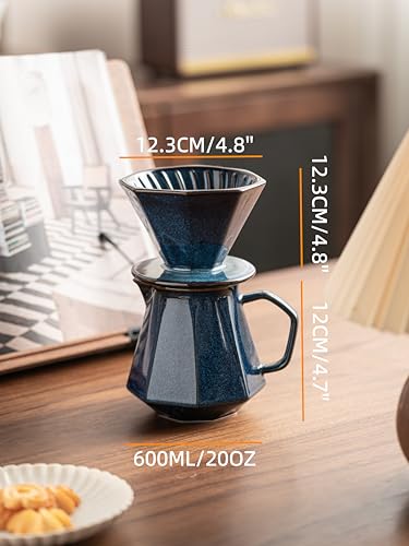 Image of Pour Over Coffee Maker,Ceramic Coffee Maker With 40 pcs Paper Filter,20oz /600ml Pour Over Coffee Dripper (Starry Blue)