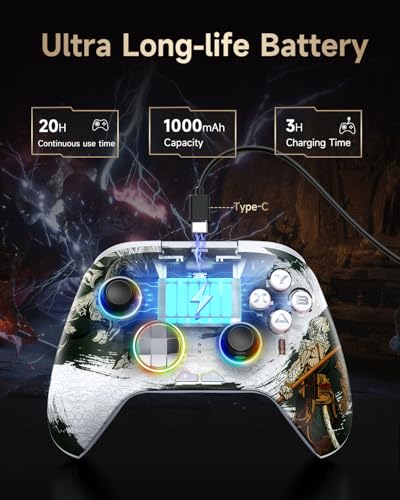 EasySMX X15 PC Controller Wireless mit 7 RGB Licht, Gaming Controller mit Hall Joystick & Trigger, Bluetooth Kompatibel mit PC/Switch/Handy/Tablet-Wukong