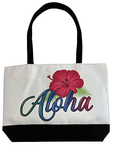 Aloha Designs Large Aloha Beach Tote Shoulder Diaper Gym Hawaii Travel, Pool, Overnight & Carry On Bag with Aloha Decal