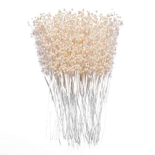60 Pieces Pearl Stick Stems Bouquets 4mm Bead String Garland Beaded Spray Filler Floral Arrangements Tree Picks Wedding Party Decoration Mothers Day Flower Decor Christmas Tree Picks (Ivory)