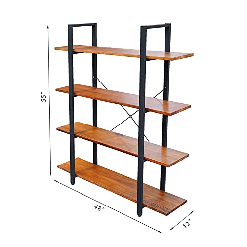Consdan Industrial Bookshelf, Usa Grown Hardwood, Real Wood Bookshelves, Modern Open Rustic Bookcase, Storage Shelf, Display Shelf, Poplar Solid Wood-4 Tier Shelf #TOP4