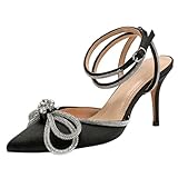 Gummisohle WOkismD Damen Riemchen-High-Heels, Spitze, geschlossene Zehenpartie, Stilettos, Sandalen mit Strasssteinen, rückenfrei, für Abschlussball, Party, Alltag, Hochzeit, Abendschuhe,Schwarz,41
