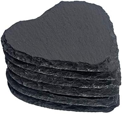 Argon Tableware 2x 25cm Heart Shaped Natural Slate Table Coasters Sets - Stone Platter Dinner Dining Serving Tray & Placemat